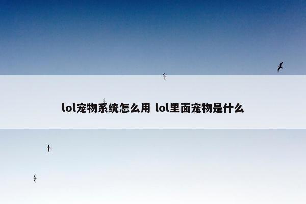 lol宠物系统怎么用 lol里面宠物是什么