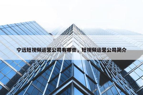 宁远短视频运营公司有哪些，短视频运营公司简介