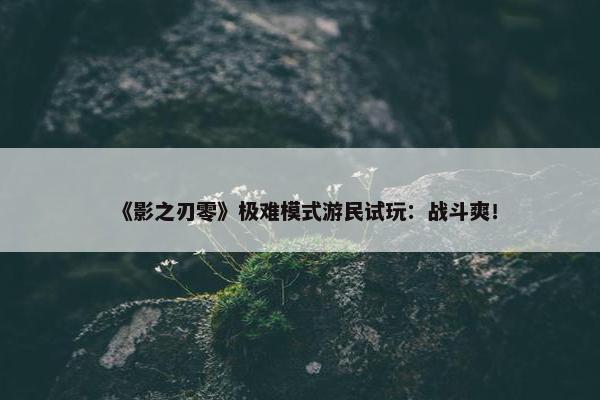 《影之刃零》极难模式游民试玩：战斗爽！