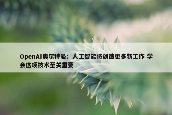 OpenAI奥尔特曼：人工智能将创造更多新工作 学会这项技术至关重要