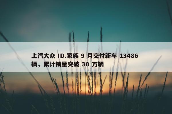 上汽大众 ID.家族 9 月交付新车 13486 辆，累计销量突破 30 万辆