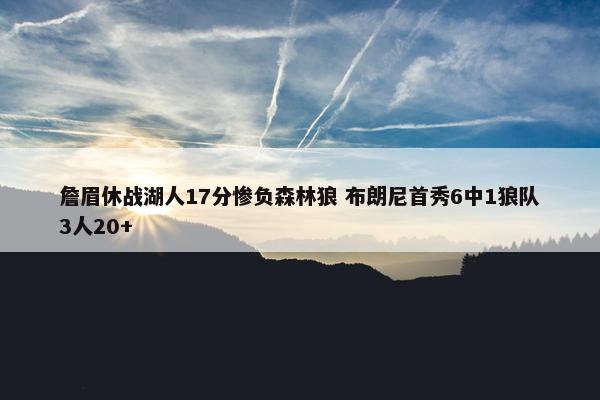 詹眉休战湖人17分惨负森林狼 布朗尼首秀6中1狼队3人20+