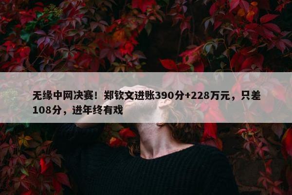 无缘中网决赛！郑钦文进账390分+228万元，只差108分，进年终有戏