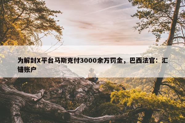 为解封X平台马斯克付3000余万罚金，巴西法官：汇错账户