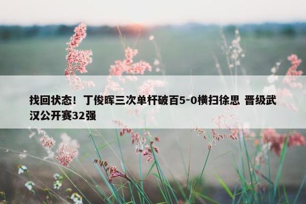 找回状态！丁俊晖三次单杆破百5-0横扫徐思 晋级武汉公开赛32强