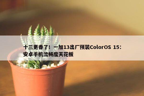 十三更香了！一加13出厂预装ColorOS 15：安卓手机流畅度天花板