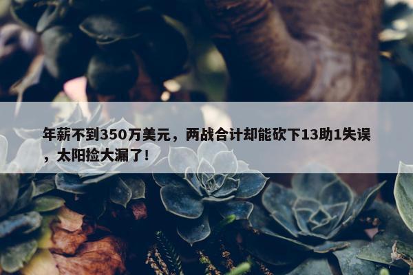 年薪不到350万美元，两战合计却能砍下13助1失误，太阳捡大漏了！