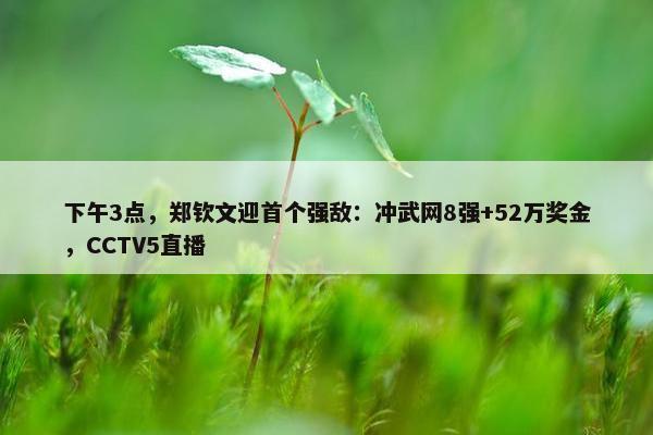 下午3点，郑钦文迎首个强敌：冲武网8强+52万奖金，CCTV5直播