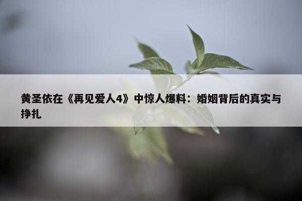 黄圣依在《再见爱人4》中惊人爆料：婚姻背后的真实与挣扎