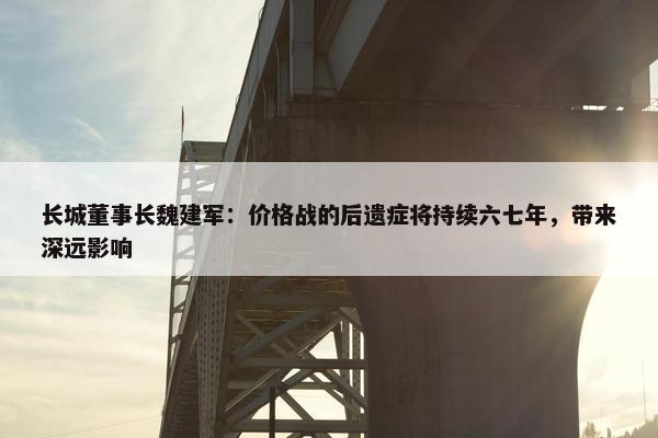 长城董事长魏建军：价格战的后遗症将持续六七年，带来深远影响