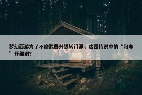 梦幻西游为了不磨武器升级转门派，这是传说中的“阳寿”开细绢？