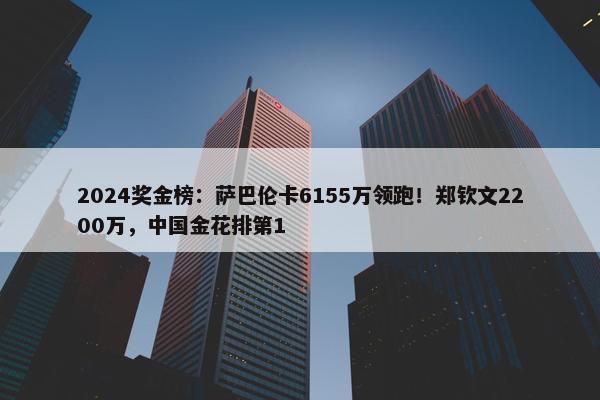 2024奖金榜：萨巴伦卡6155万领跑！郑钦文2200万，中国金花排第1