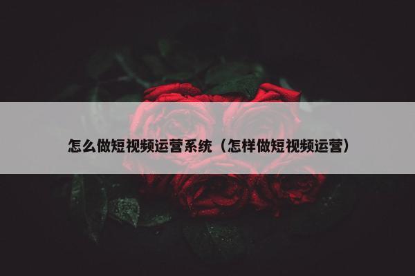 怎么做短视频运营系统（怎样做短视频运营）