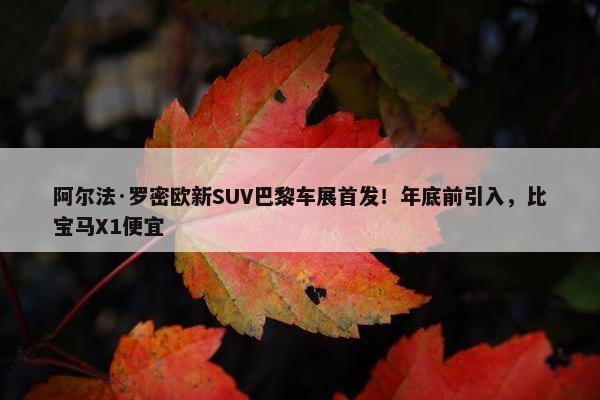 阿尔法·罗密欧新SUV巴黎车展首发！年底前引入，比宝马X1便宜