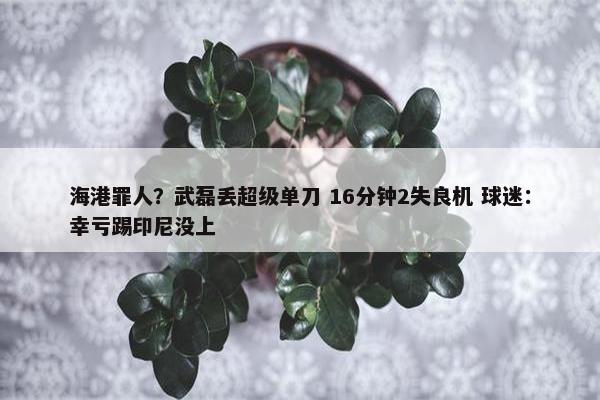 海港罪人？武磊丢超级单刀 16分钟2失良机 球迷：幸亏踢印尼没上