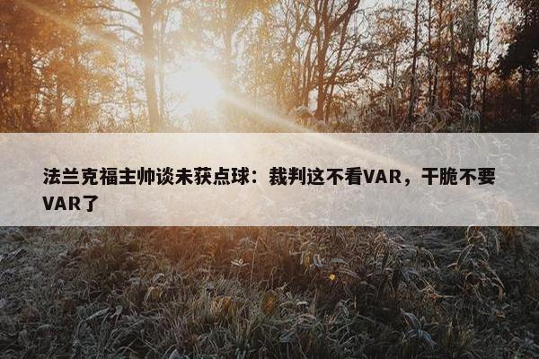 法兰克福主帅谈未获点球：裁判这不看VAR，干脆不要VAR了