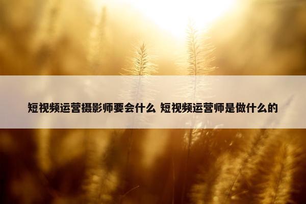 短视频运营摄影师要会什么 短视频运营师是做什么的